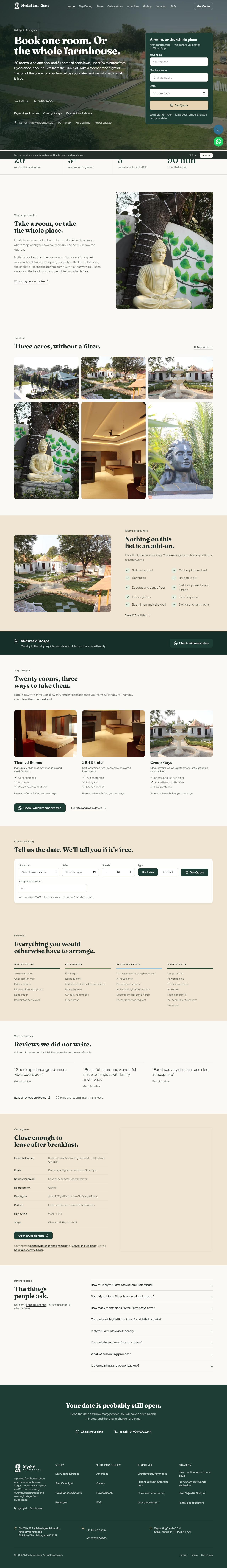 Mythri Farmstays website preview